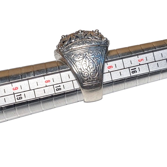 Konstantino .925 Sterling Silver Domed Face with Etched Scroll Designs Ring - Picture 15 of 16